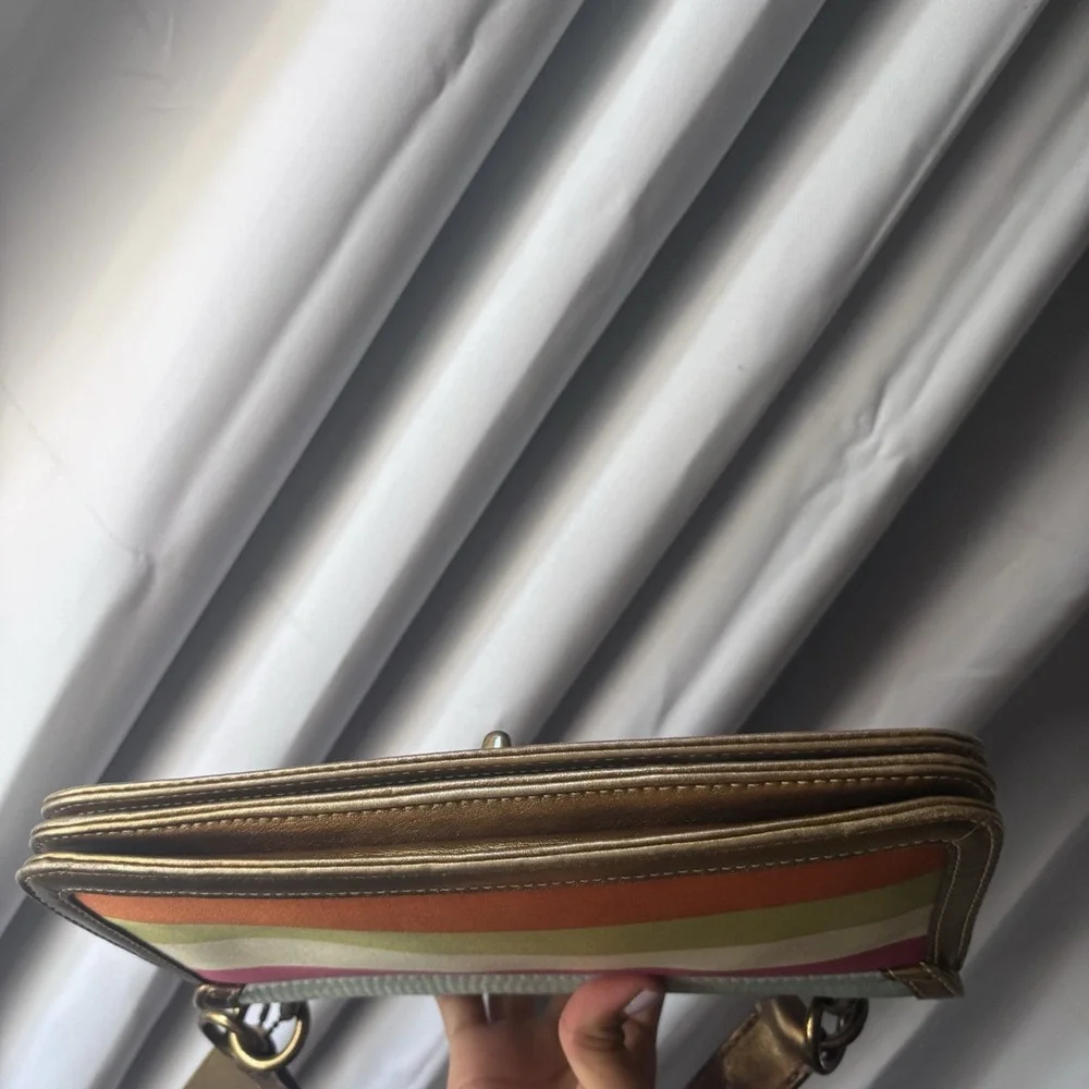 Vtg Coach Multicolor Stripped Satin Bronze Limited Edition Turnlock Handbag